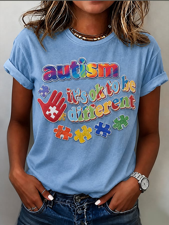 Women'S Casual Autism-Print Short-Sleeve T-Shirt