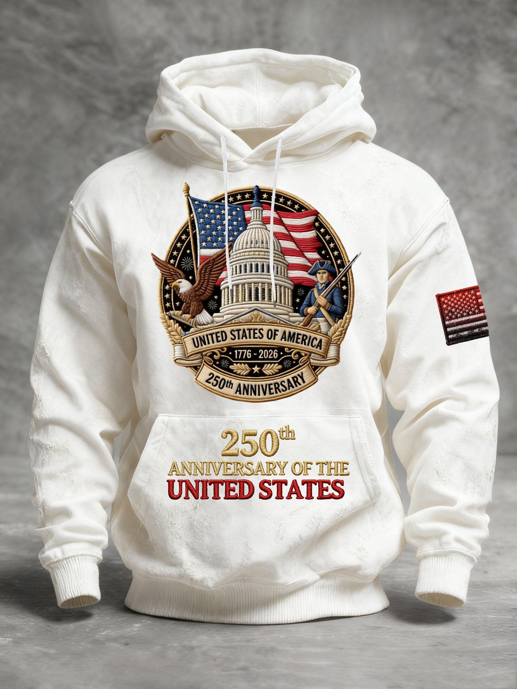 Men's Vintage American Flag Print Hooded Sweatshirt