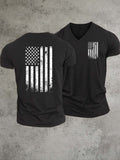 America Flag Pattern Print 100%Cotton V Neck T-Shirt