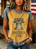 Women's Western Independence Day Liberty Bell America 250 Printed T-shirt