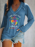 V-neck Autism Awareness I See Your True Colors That's Why I Love You Print T-Shirt