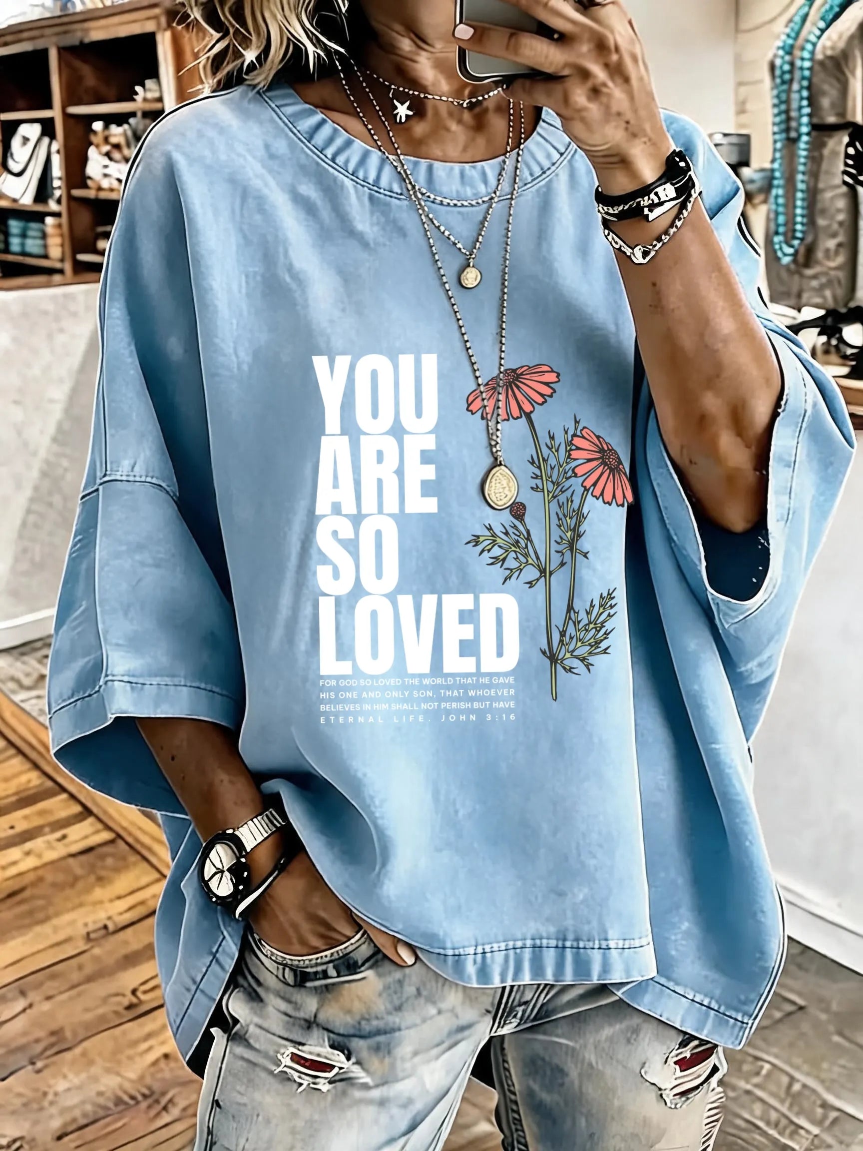 Women'S Vintage Distressed Washed You Are So Loved Oversized T-Shirt