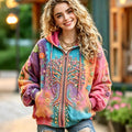 Women's Vintage Hippie Tree Of Life Floral Gradient Art Comfy Zipper Hoodie