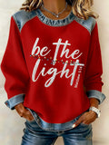 Women's Casual Autumn And Winter Look: Denim Patchwork Waffle Sweatshirt
