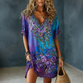 Women's Romantic Floral Art Linen Blend Mini' Dress