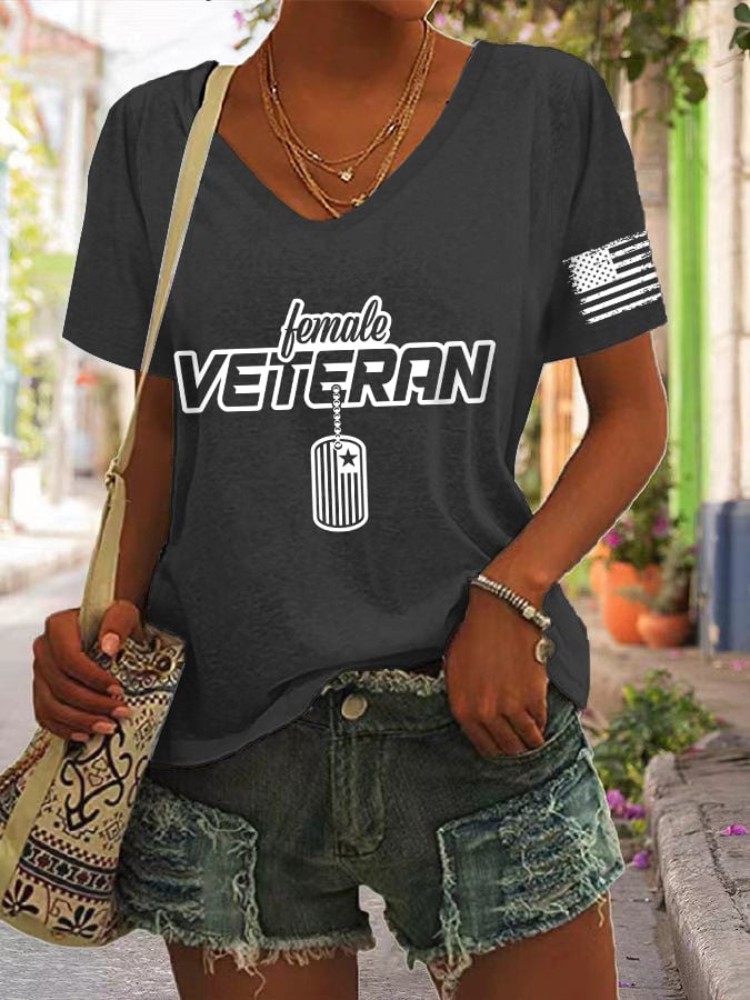 Women's "Female Veteran" Printed V-Neck T-Shirt