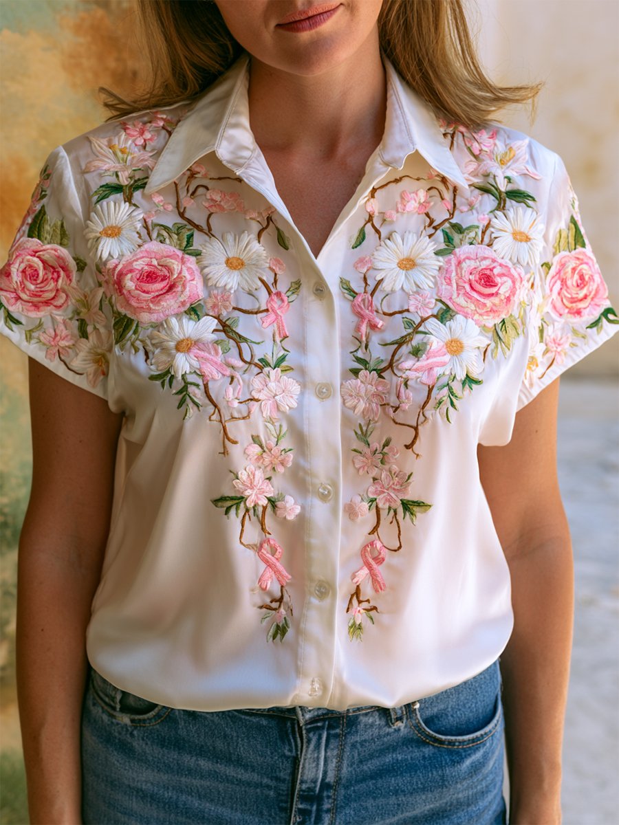 Women's Breast Cancer Awareness & Prevention Art Design Short-Sleeve Shirt