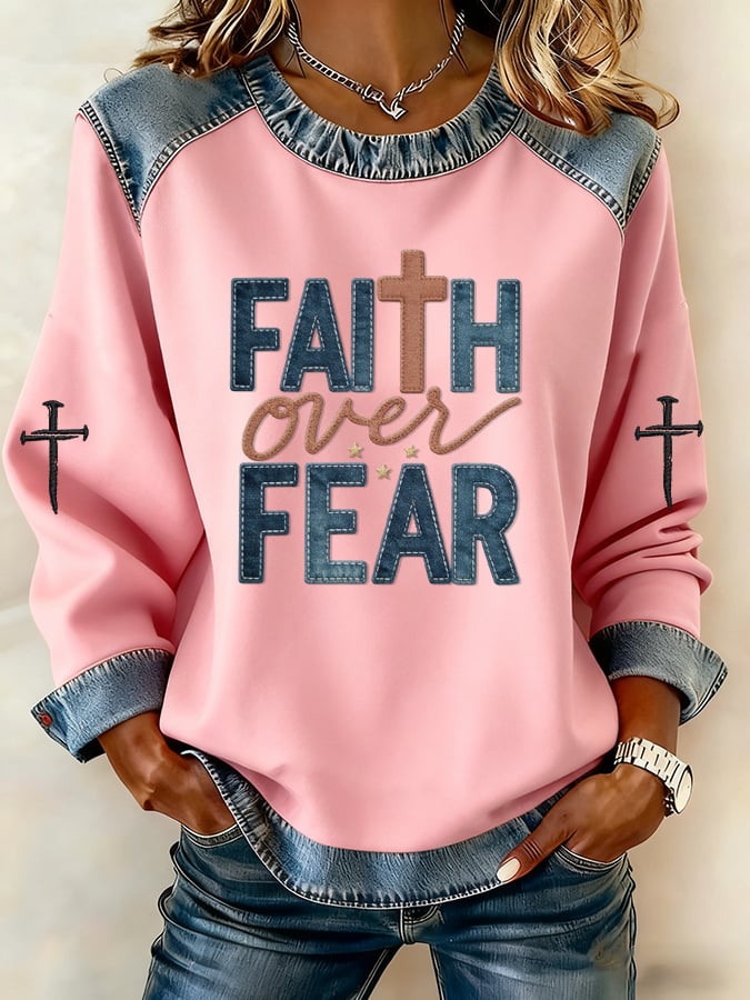Women's Casual Retro Faith Overcomes Fear Sweatshirt