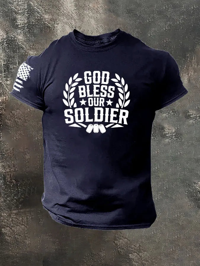 God Bless Oure Soldier Pattern 100% Cotton T-Shirt