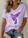 Women's Alzheimer's Awareness Floral Art V-Neck Short-Sleeve T-Shirt