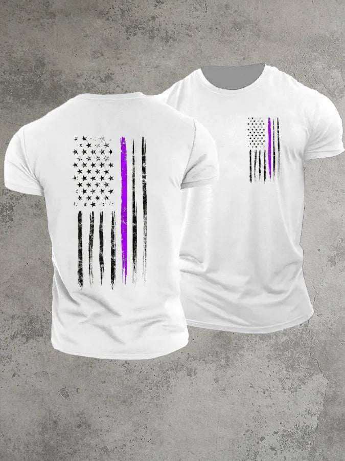 National Purple Heart Day America Flag Pattern 100% Cotton T-Shirt