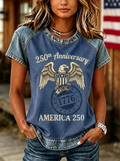 Women's Western Independence Day Eagle 1776 Printed T-shirt