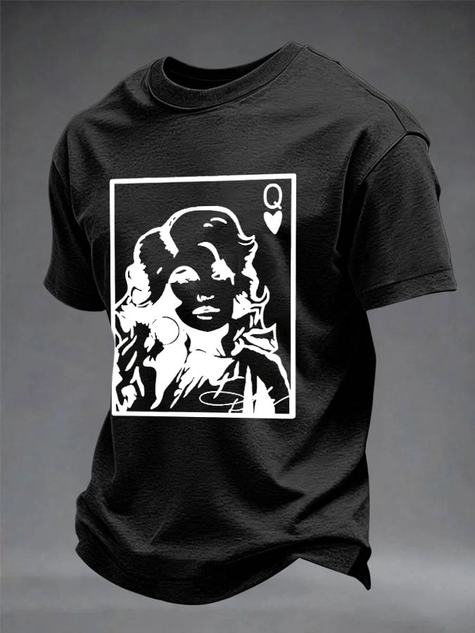Men's Retro Rip Dolly Parton Print Round Neck T-Shirt