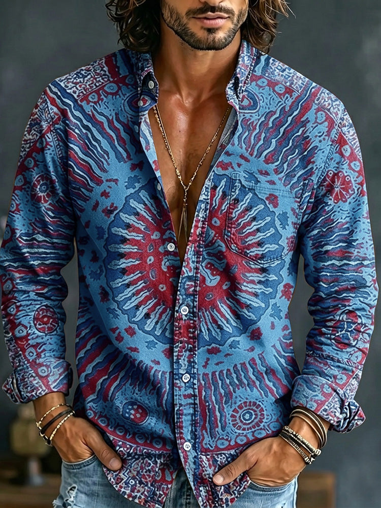 Men's Hippie Art Abstract Pattern All Over Print Long Sleeve Shirt