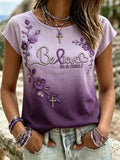Women's purple floral print T-shirt