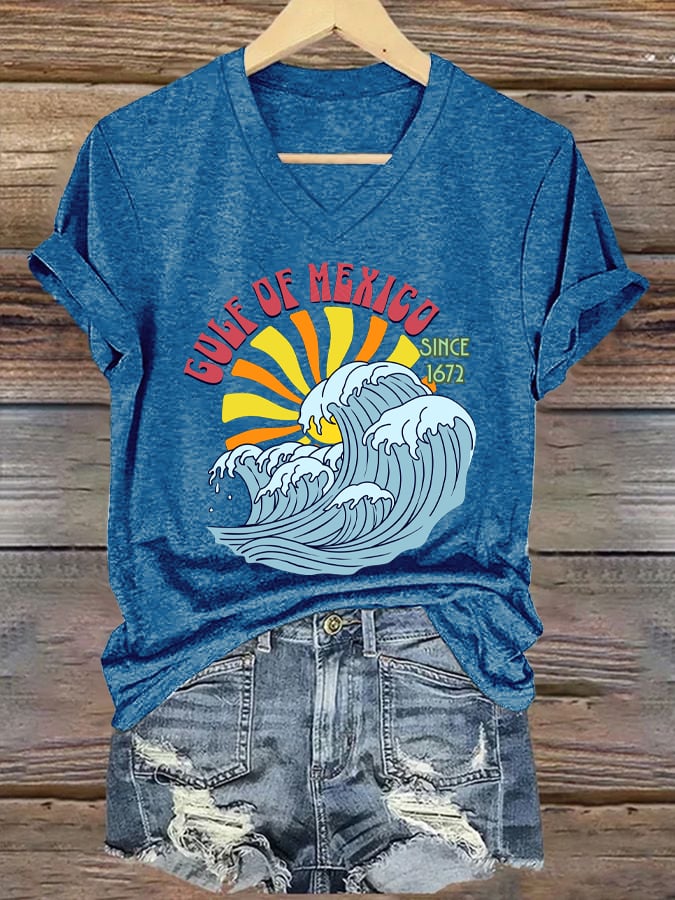 Women's Gulf Of Mexico Printed V Neck T-Shirt