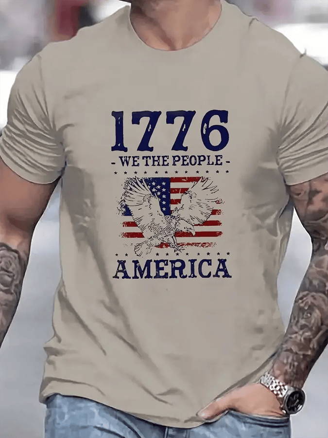 Men's American Flag Independence Day Design Casual T-Shirt