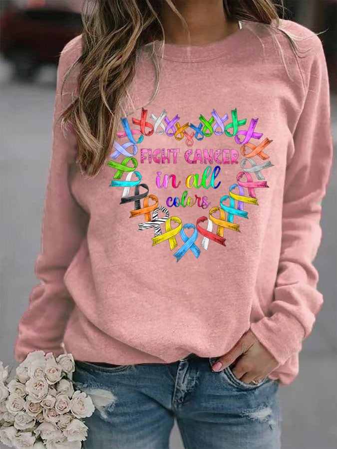 Women's Fight Cancer In All Colors Print Sweatshirt