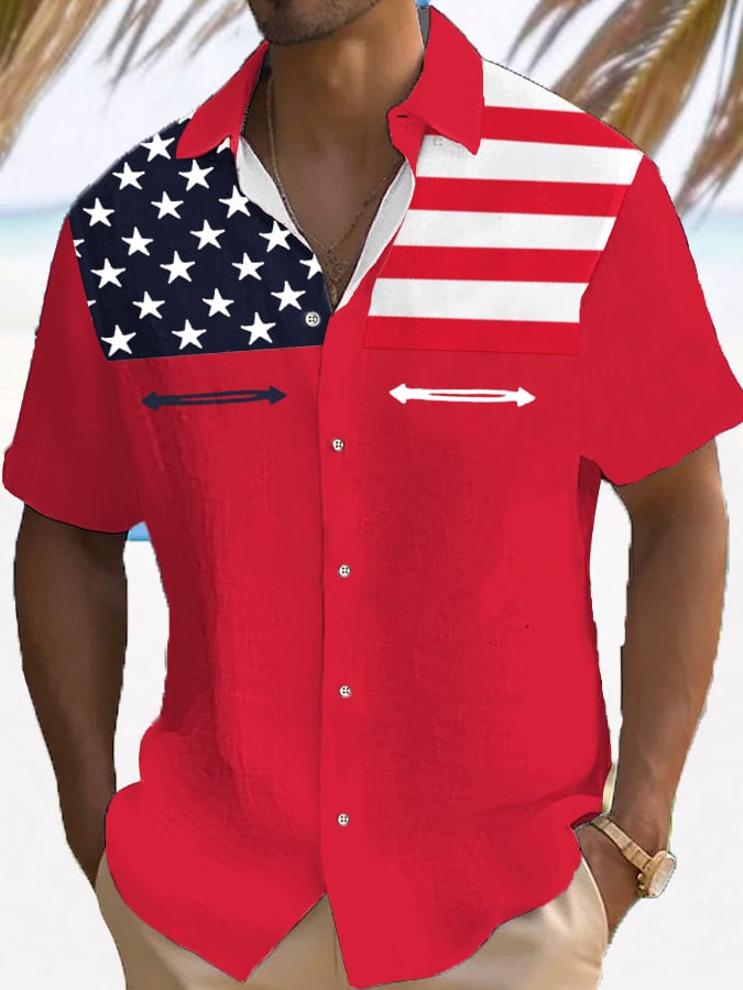 Men's 4th Of July American Flag Print Casual Shirt