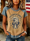 Women's Western Independence Day Eagle Liberty Bell Printed T-shirt
