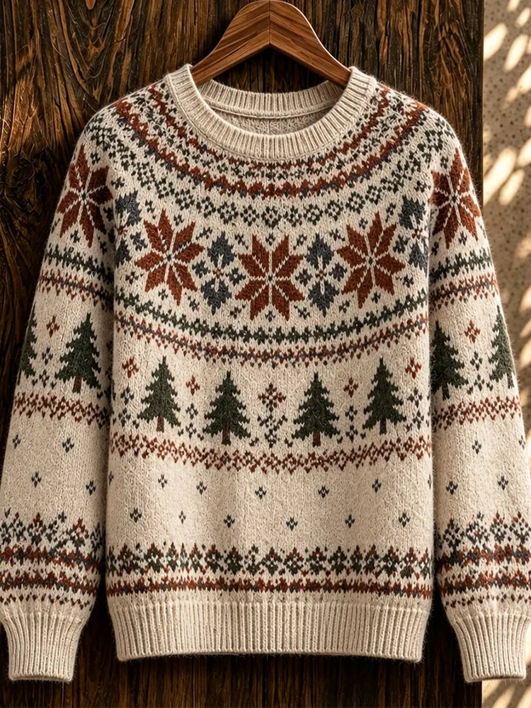 Women's Nordic Christmas Tree & Snowflake Pattern Knit Sweater