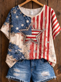 Women'S USA Flag Star Rhinestone Patchwork Art Print Casual T-Shirt