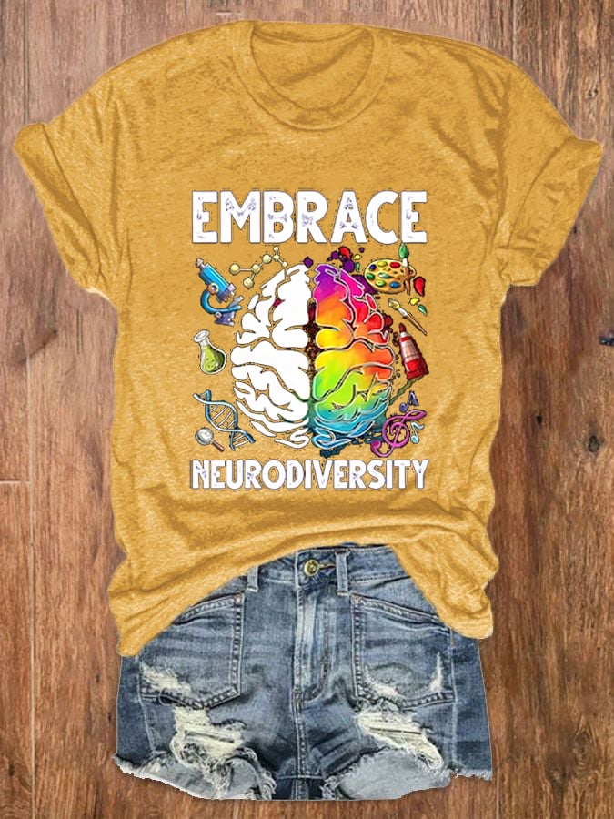 Women's Autism Awareness Embrace Neurodiversity Print T-Shirt