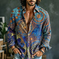 Men's Hippie Art Print Long Sleeves Linen Shirt