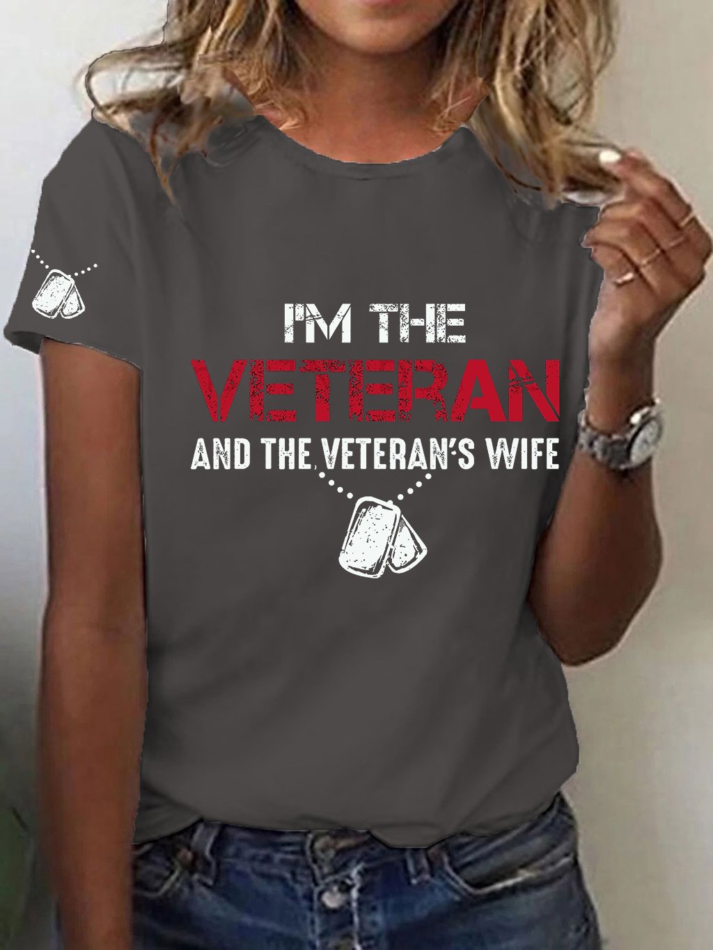 Women's I'm A Veteran And The Veteran's Wife Printed Casual T-Shirt