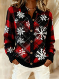 Women's Christmas Casual Collared Knit Cardigan