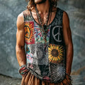 Men's Hippie Peace Tie-dye Anti-war Symbols Print Tank Top