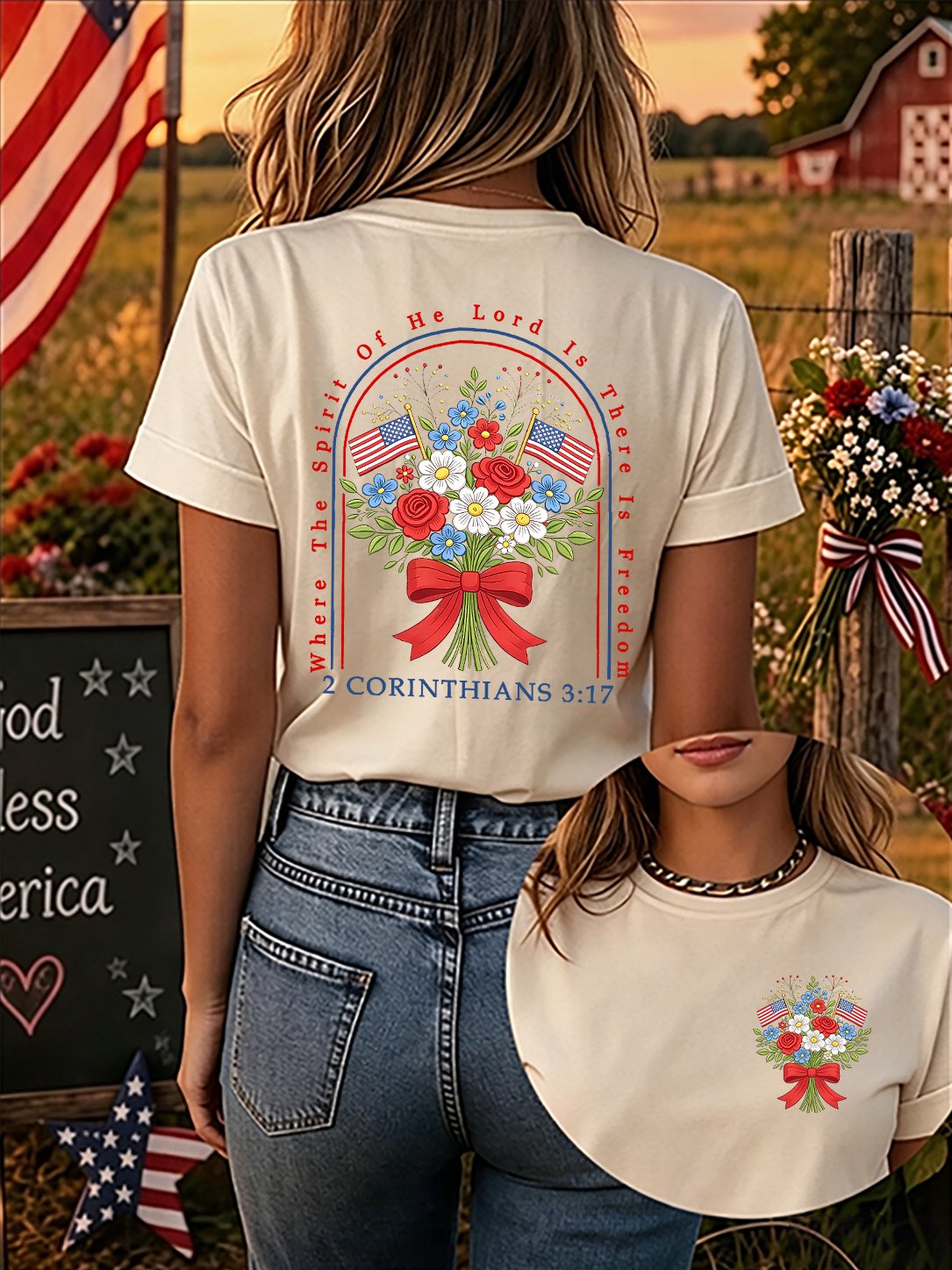 Where The Spirit Of The Lord Is, There Is Freedom. Women'S 250th Anniversary American Faith Print Short-Sleeve T-Shirt