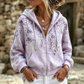 Women's Retro Floral Design Zip-up Hoodie