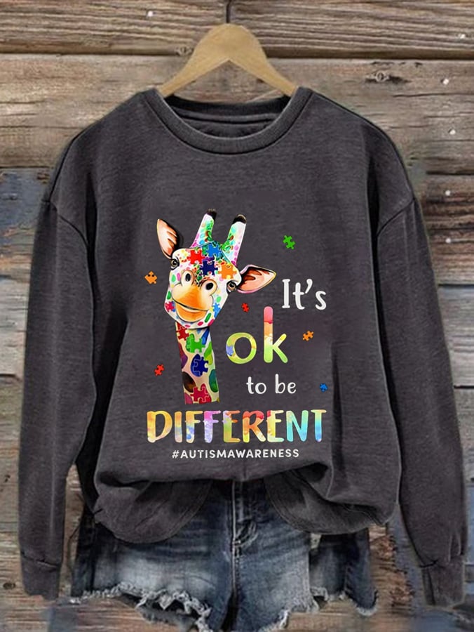 Women'S It'S Ok To Be Different Autismawareness Print Casual Sweatshirt