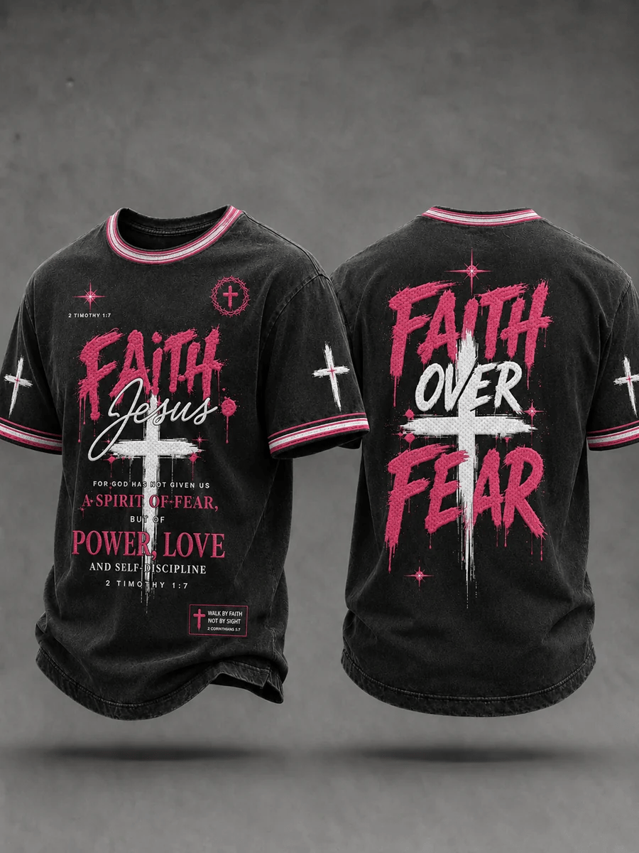 Men's Christian Faith Over Fear  Cross Short Sleeve T-shirt