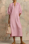 Stylish Zippered Loose Linen-cotton Midi Dress