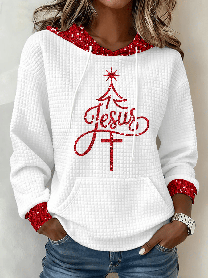 Women's Christmas Faith Print Plaid Print Hoodie