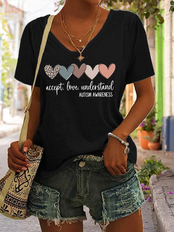 Women's Autism Awareness Understands Love Acceptance Printed Short-Sleeved T-Shirt