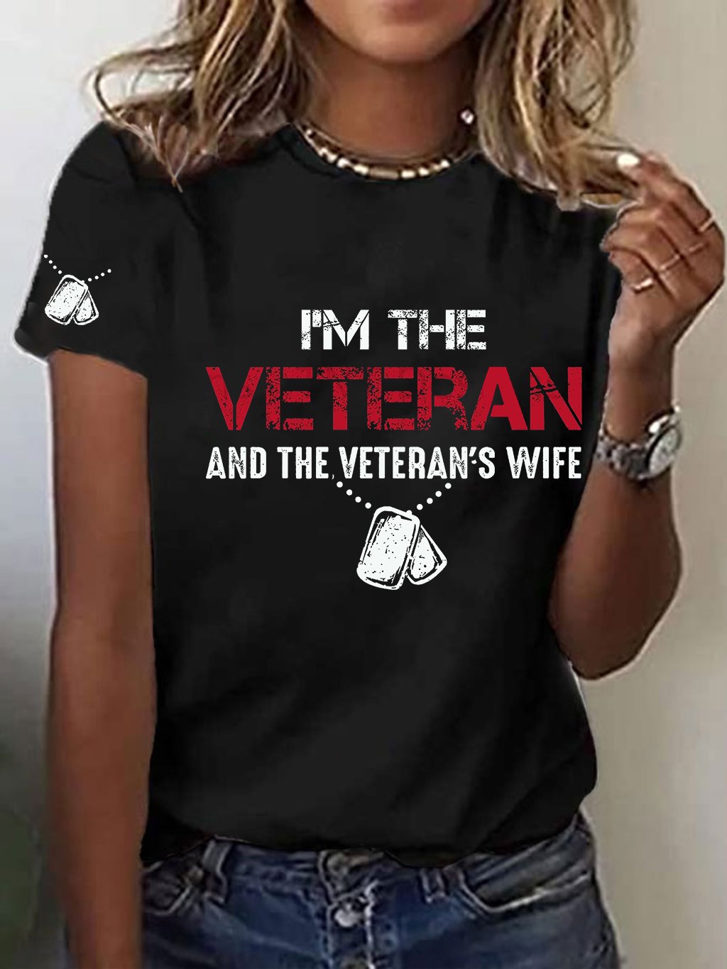 Women's I'm A Veteran And The Veteran's Wife Printed Casual T-Shirt