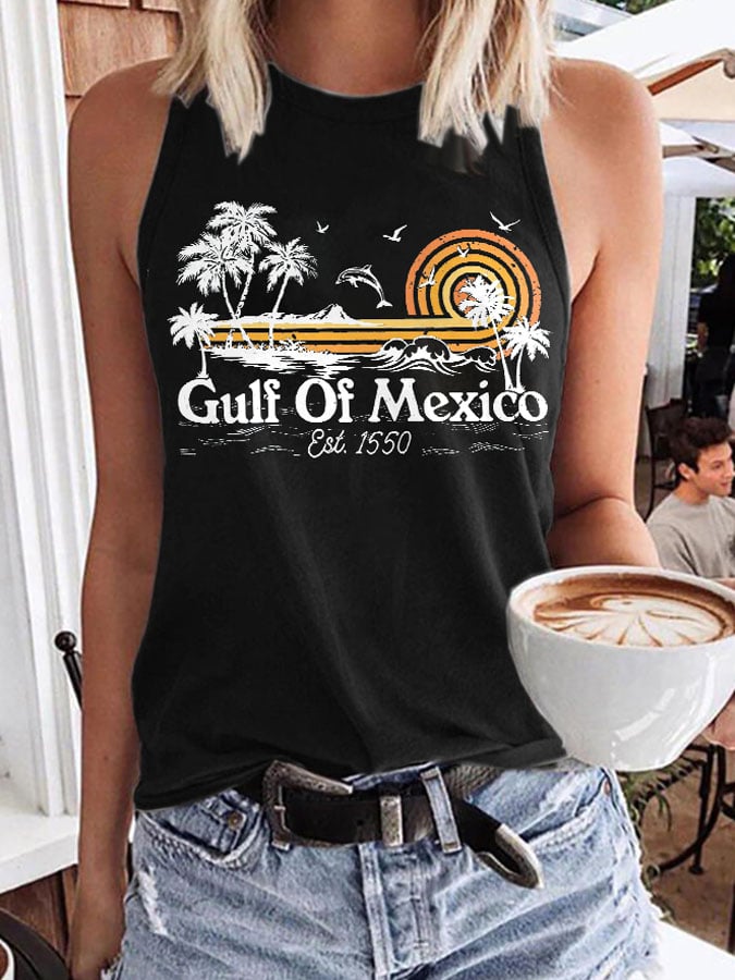 Women's Gulf Of Mexico Print Round Neck Tank Top