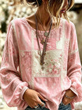 Women's Vintage-Style Printed Cotton-Linen Top
