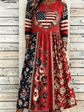 Women's American Flag Floral Patchwork Midi Dress