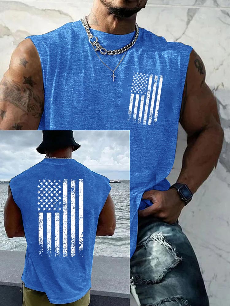 250Th Anniversary American Flag Pattern Round Neck 100% Cotton Tank Top
