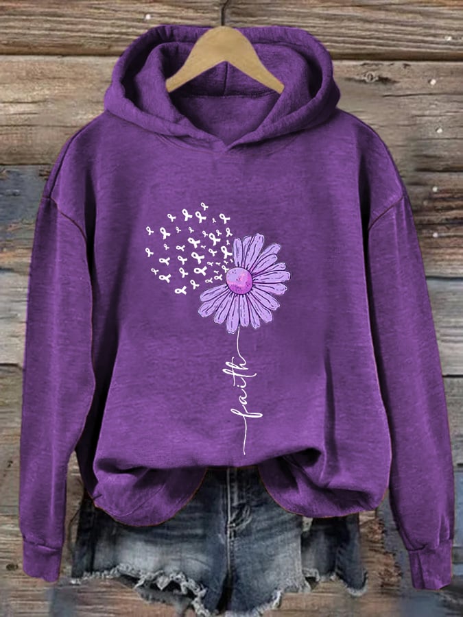 Women's Sunflower Purple Ribbon Faith For A Cure Alzheimer's Awareness Hoodie