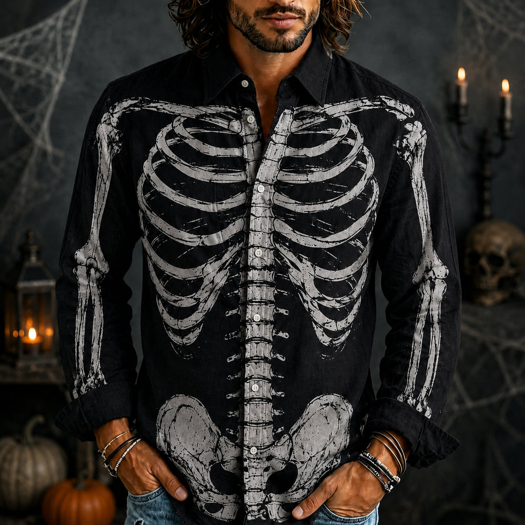 Men's Vintage Skeleton Art Print Shirts
