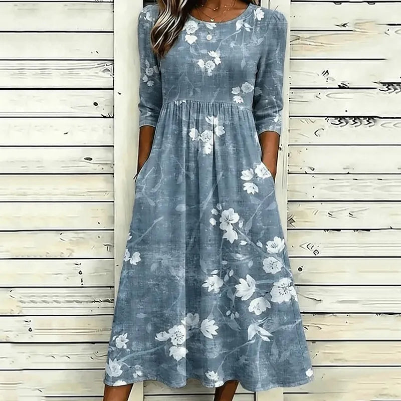 Women's Retro Floral Art Print Cotton Linen Casual Dress