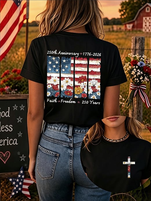 Faith And Freedom Women'S Short-Sleeve T-Shirt With American 250th Anniversary Print