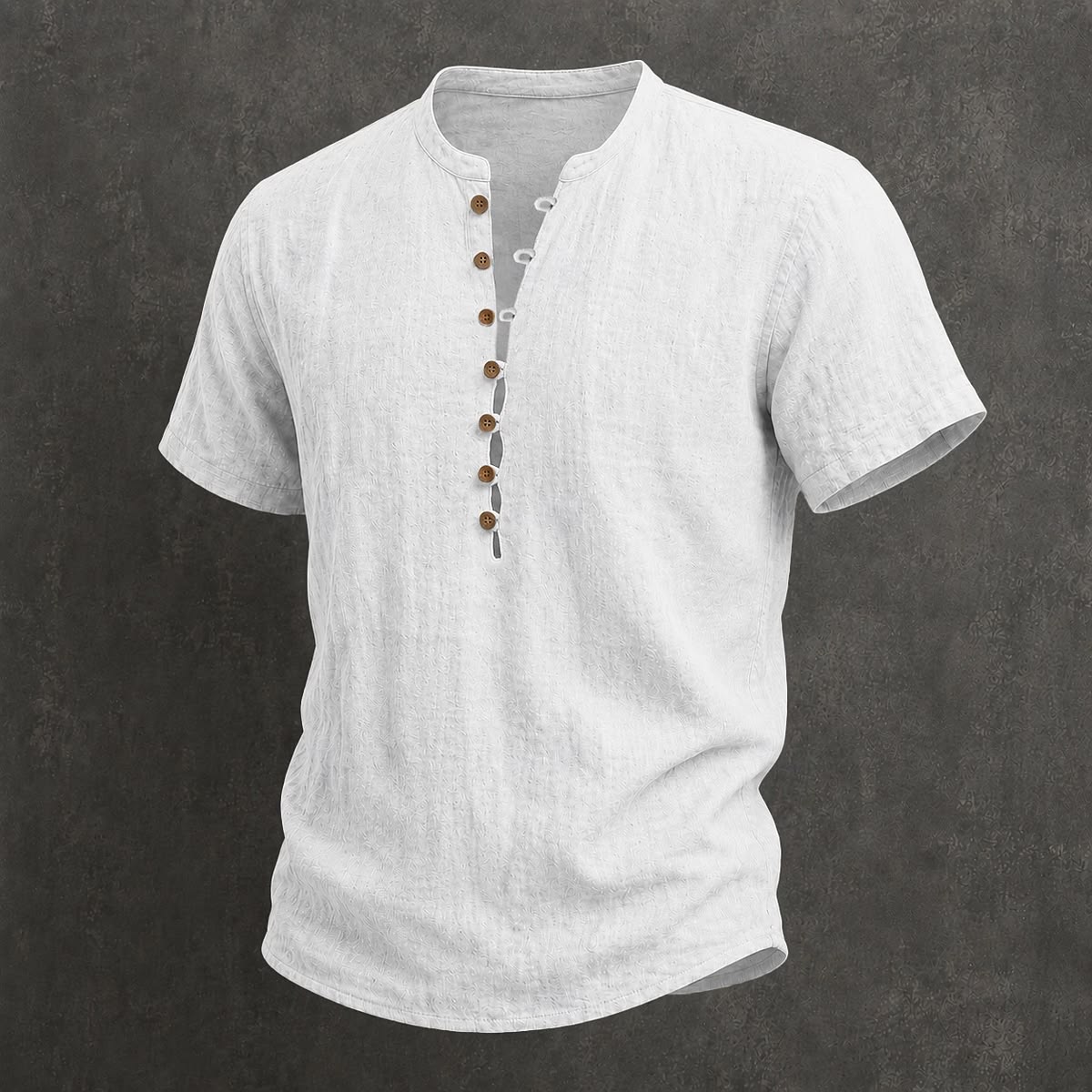 Men's Linen Short Sleeve Henley  T-Shirt