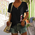 Women's America Flag Pattern Print V Neck Casual T-Shirt