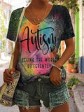Women'S Autism Tie Dye Print Short Sleeve T-Shirt